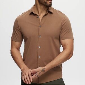 JULIAN & MARK SHORT SLEEVE JERSEY KNOVEN WITH PIPING BROWN - XXL